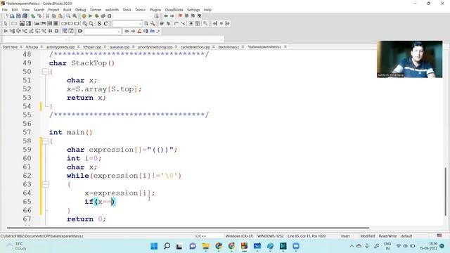 Balance Check of Parenthesis - Algorithm and Programming in C