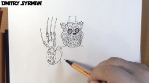 How to draw animatronic Freddy Krueger, Как нарисовать аниматроника Фредди Кругера