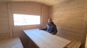 Баня 4 х 6 м. "Гигант Квадрат Бочка" /  Крутая планировка парилки, окно со шторкой и другие фишки