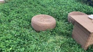 Круглый Пуфик из искусственного ротанга Цвет винтажный дуб