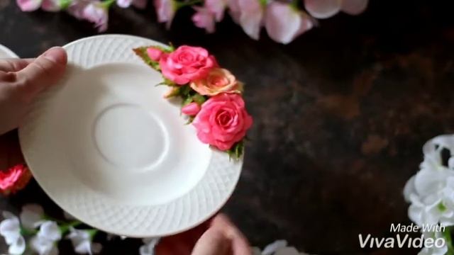 Розы. Декор на чайной паре из полимерной глины смотреть онлайн