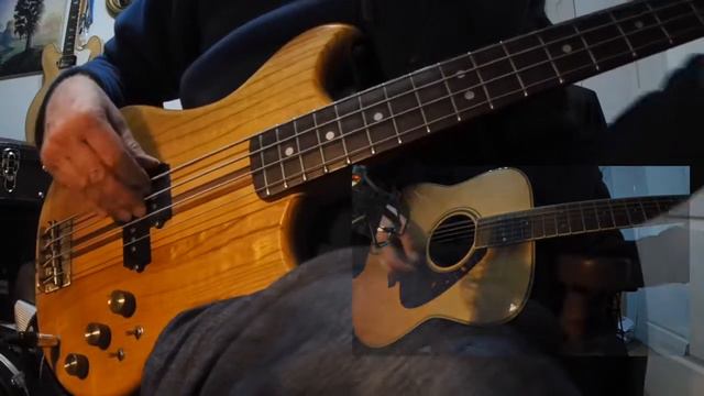 Four very different guitars: Westone Thunder 1a bass, YouRock Midi Guitar, Yamaha FG720 12 string