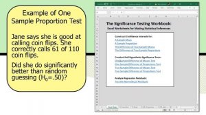 Hypothesis Test for One Sample Proportion with Excel Companion's Significance Testing Workbook