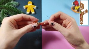 Фигурка из бисера пряничный человечек кирпичным плетением / Новогодние украшения из бисера