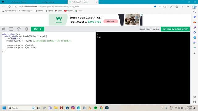 TypeCasting w3school ||java basic in w3school website смотреть онлайн