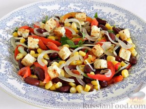 Мозаика вкусов и цветов в одной тарелке.
САЛАТ С ФАСОЛЬЮ, КУКУРУЗОЙ И БОЛГАРСКИМ ПЕРЦЕМ