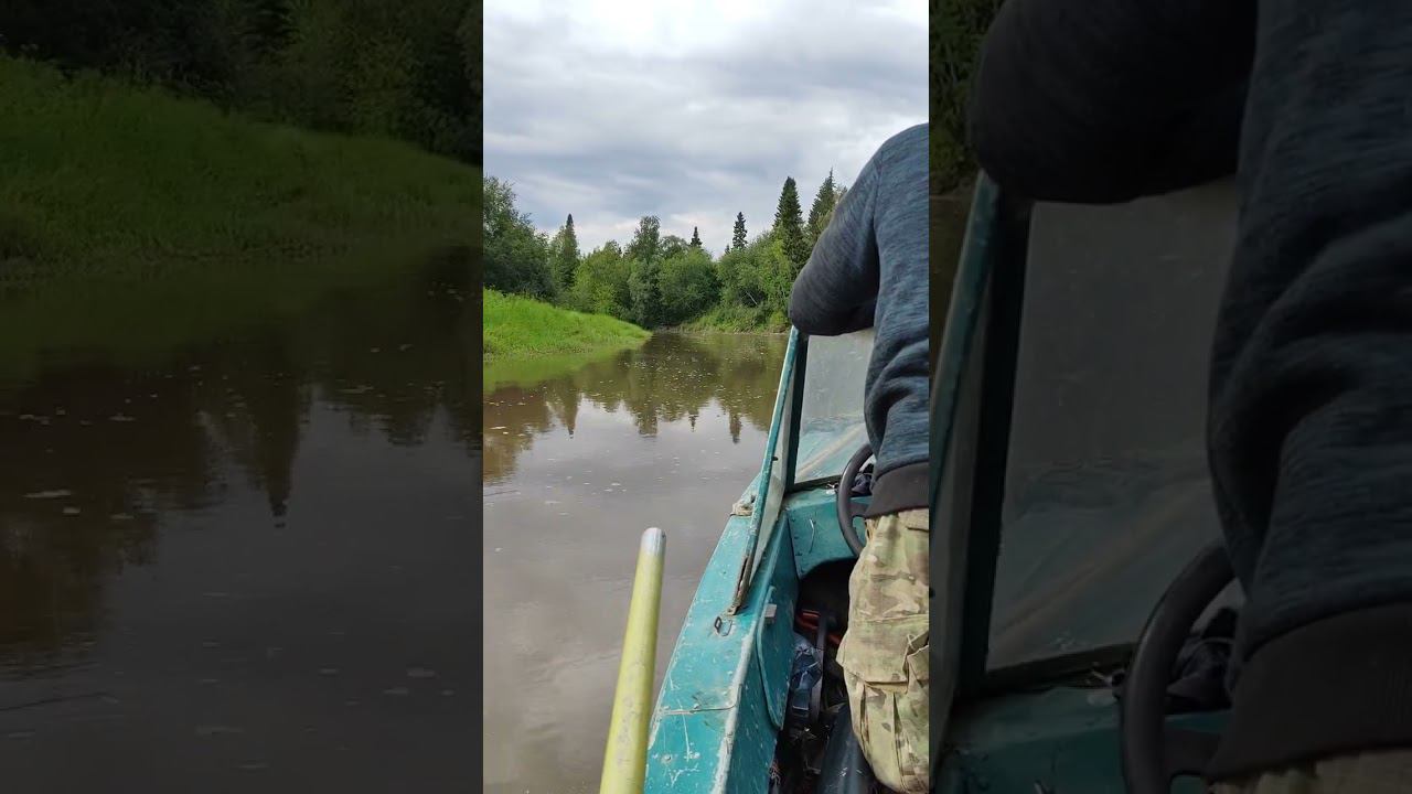 Река Большая Чеца, Мезенский район.Идем на казанке на моторе по высокой воде
