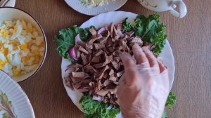 Слоеный салат из говяжьего сердца. Вкусно, быстро, полезно!