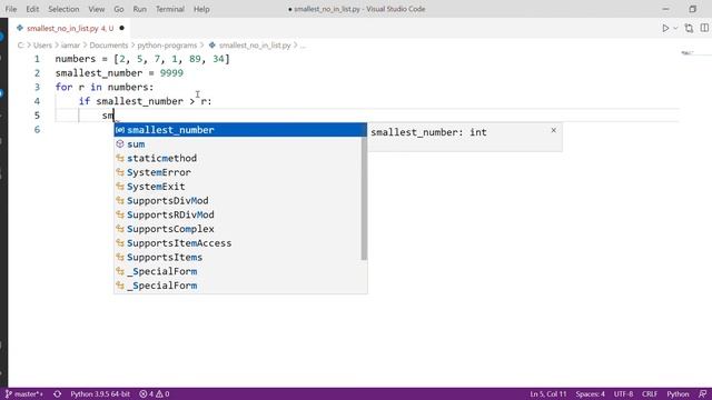 Get the smallest number in an array using python. смотреть онлайн