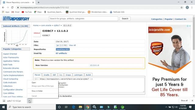 Resolved missing artifact com.oracle:ojdbc7 | Add Oracle JDBC driver in your maven local repository