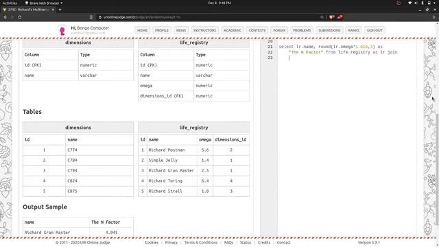 How To Solve URI Online Judge SQL #2742 Richard's Multiverse
