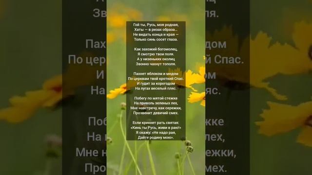 Стихотворение:"Гой ты,Русь,моя родная..."(Автор:Сергей Есенин)