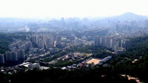 Seoul cityscape from top of Mt Ansan.