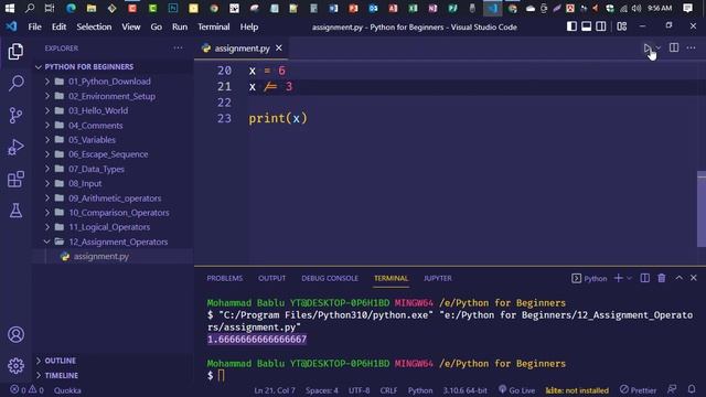 Python | Python Assignment Operators | Part 12 | Mohammad Bablu YT | 2022