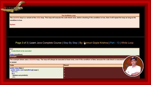 Learn Java Complete Course | Step By Step | While Loop | By: Ponnuri Gopie Krishna | Part - 13