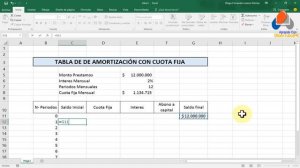 Tabla de Amortización Cuota Fija - Excel 2016