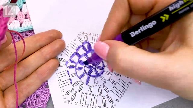 Простой шестиугольный мотив связанный крючком. Оригинальный шестиугольник. Разбор схемы.