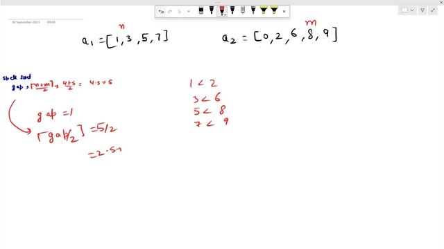 Merged two Sorted Arrays Without Extra Space | GFG | Javascript