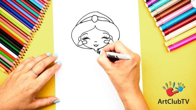 How to Draw Princess Jasmine from Aladdin | Easy Step-by-Step Tutorial for Kids смотреть онлайн