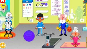 Как бабуля ходила в спортзал с дедушкой. Играем в pepi hospital. Смешное видео для детей.