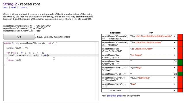 Codingbat - repeatFront (Java) смотреть онлайн
