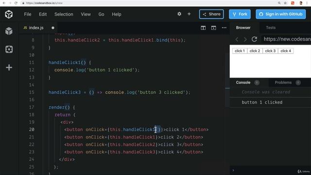 Exercise Event Binding | Complete React Developer in 2020 (w/ Redux, Hooks, GraphQL)