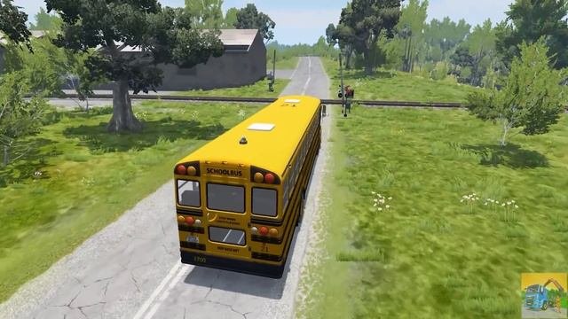 Truck Rescue Bus Cars - Bus Vs Train Rails #4   BeamNG Drive