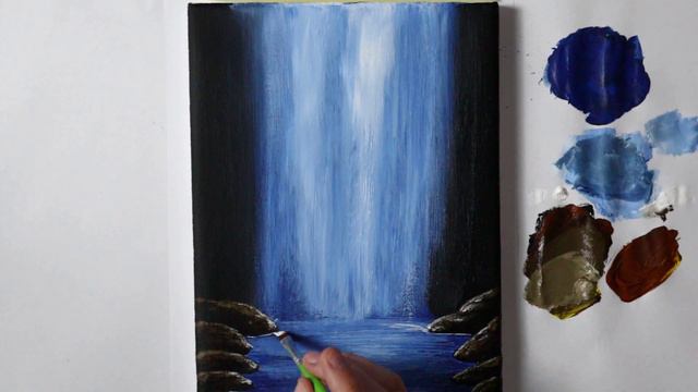 Waterfall | Easy Acrylic Painting Tutorial for Beginners Step by Step ( ENG SUB ) смотреть онлайн