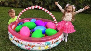 Roma & Diana Pretend Playing with Giant Surprise Eggs