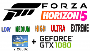 i7 2600k + gtx 1080 в Forza Horizon 5  ( Низкие, Средние, Высокие, Ультра, Экстрим)