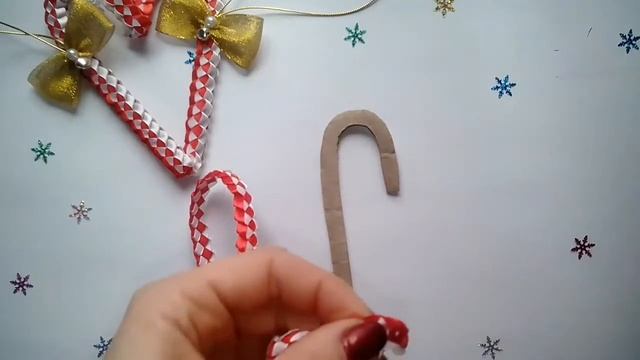 МК/DIYChristmas ornaments/Украшения на ёлку-"Больше леденцовые трости" из узкой ленты
