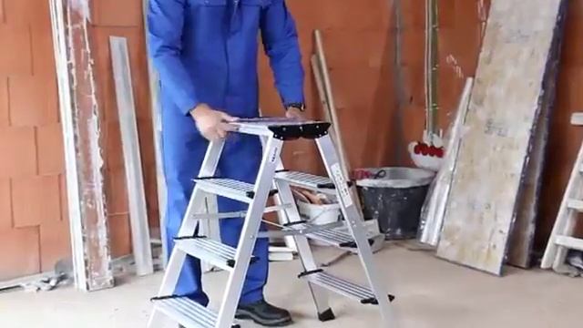 Подставка двусторонняя складная Krause Treppo с широкими 125 мм ступенями и большой площадкой смотреть онлайн
