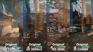 e3 1270v2 (аналог i7 3770), e5 2650v2, R5 2600, i5 11400F + GTX1070 в God Of War.
