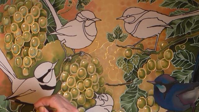 Silk Art: Birds on Grapes / Seidenmalerei / Роспись шёлка смотреть онлайн