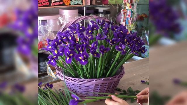 Ирисы в корзине. Собираем композицию на флористической пене смотреть онлайн