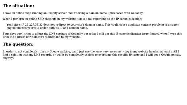 Can I overcome an IP canonicalization issue by just using the ＜link rel="canonical"＞ tag? смотреть онлайн