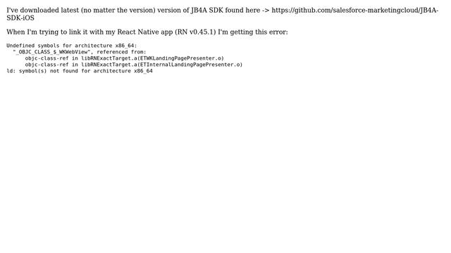 Salesforce: Exact Target JB4A-SDK with React Native, error while linking the lib смотреть онлайн