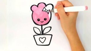 Как нарисовать цветок каваи / Рисунки и раскраски малышам / Мультик раскраска для детей