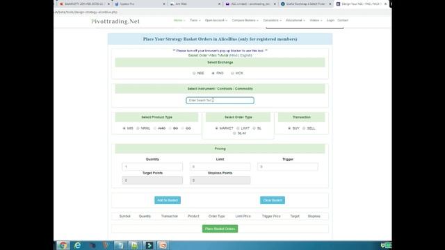 How to place Basket orders in Aliceblue | In English | By Pivottrading.Net смотреть онлайн