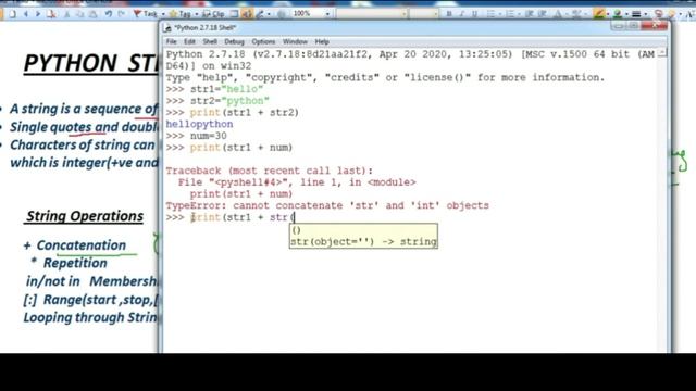 Python: Strings, Concatenation,  Repetition,  Membership (in , not in ), looping ,string as an arra