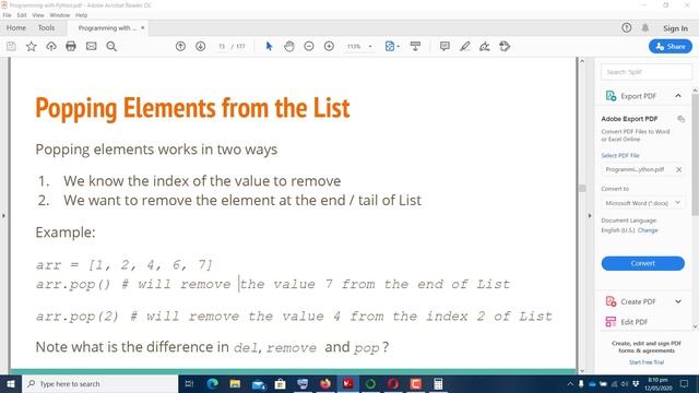 Python programming Urdu/Hindi  tuples/list operations remove/pop Tutorial 7.