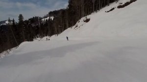 Роза Хутор - трасса Примула, спуск на лыжах