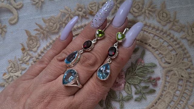 1163.Серебро.Натуральные камни.Индия