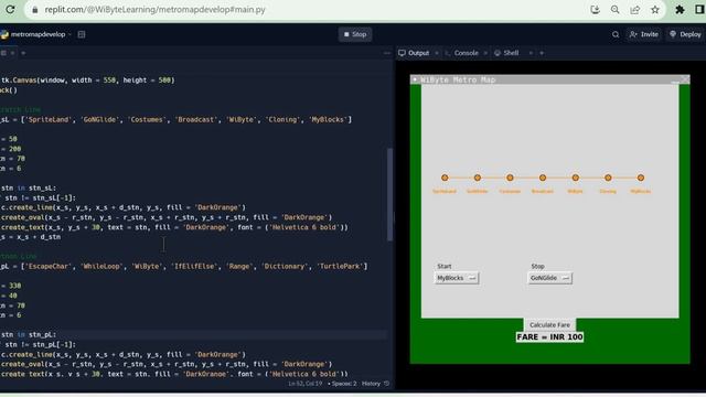 Metro Map: Adding a second (PYTHON) line to the network, updating the map and dropdown menus.