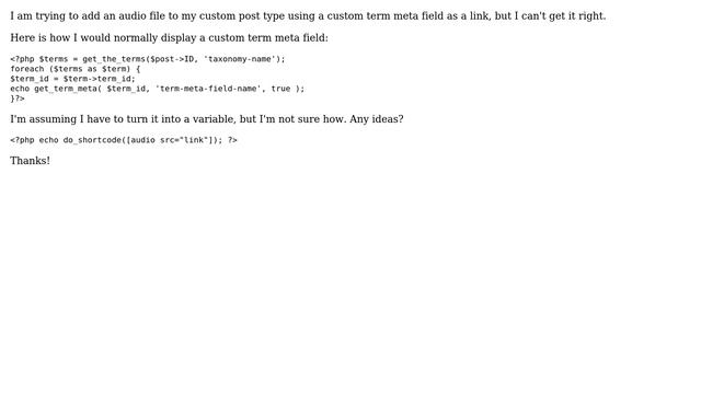 Wordpress: Add audio file to post using custom term meta field as link смотреть онлайн