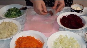 Салат из вареных овощей слоями