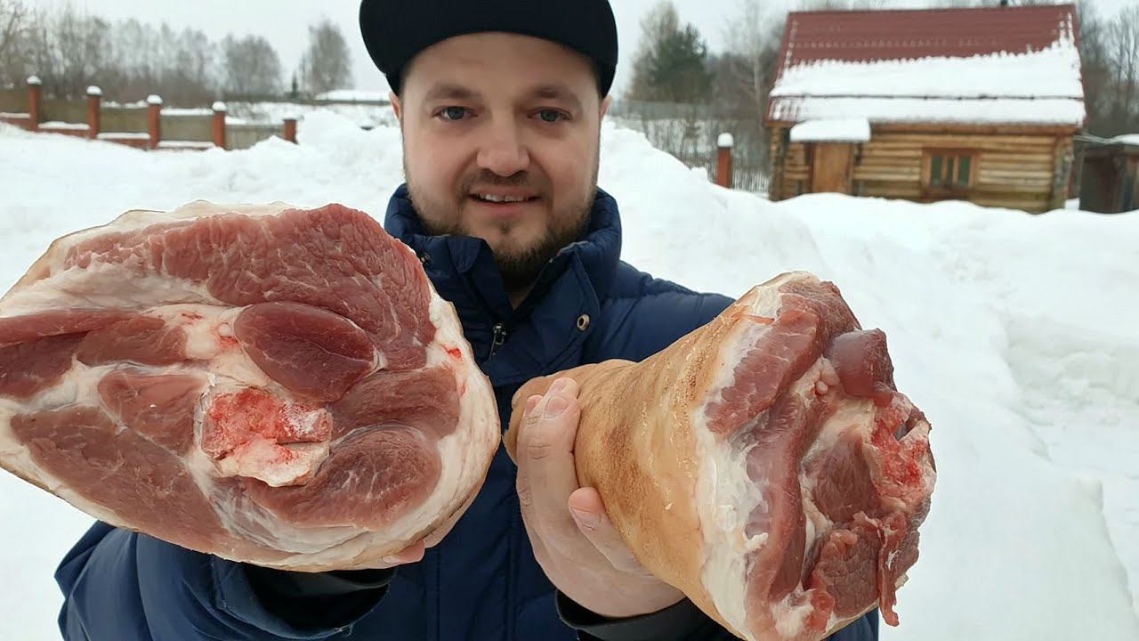 Рецепт свиной рульки. Рулька варено-копченая в казане на костре.