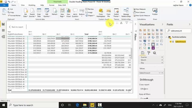 Double Heading Matrix Power BI