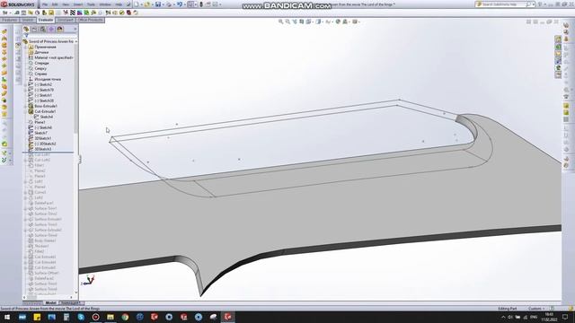 Как создать 3D модель криволинейного лезвия меча в SolidWorks смотреть онлайн