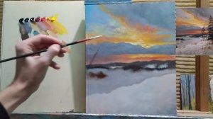 Как нарисовать закат|зимний пейзаж| #живопись #art #уроки #арт